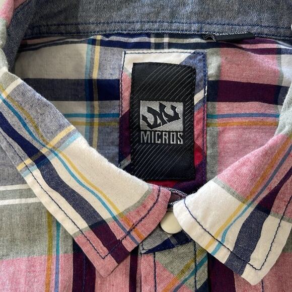 Micros Red/Blue Plaid Snap Button Long Sleeve Shirt Size XL - Picture 3 of 4